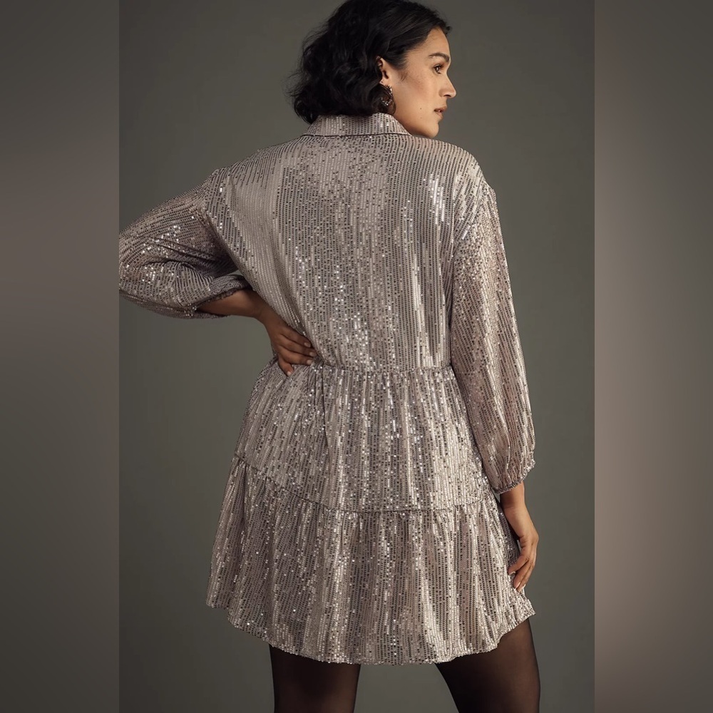 NWT Size L - The Bettina Tiered Shirt Dress by Maeve: Mini Sequin Edition - Picture 3 of 16